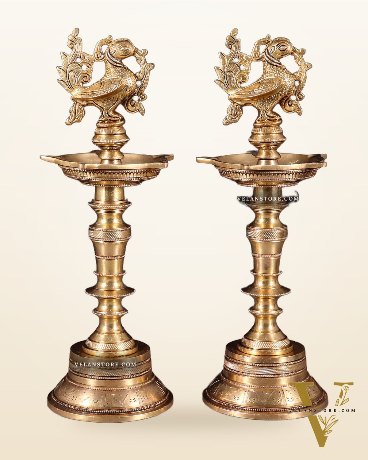Elegant Brass Peacock Oil Lamps (Set of 2) 12 inch