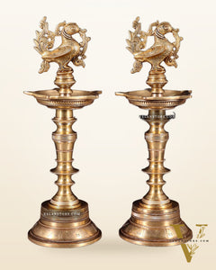 Elegant Brass Peacock Oil Lamps (Set of 2) 12 inch