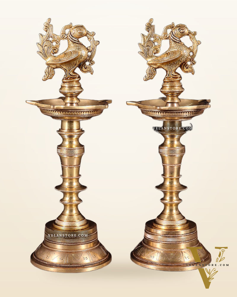 Elegant Brass Peacock Oil Lamps (Set of 2) 12 inch