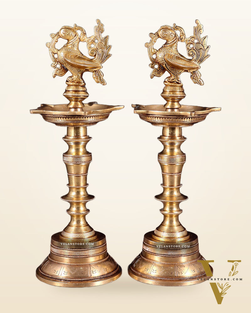 Elegant Brass Peacock Oil Lamps (Set of 2) 12 inch
