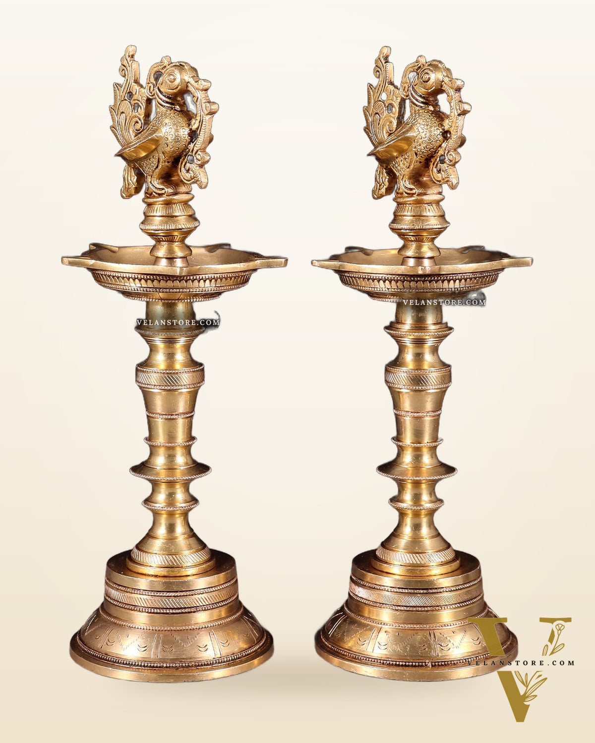 Elegant Brass Peacock Oil Lamps (Set of 2) 12 inch