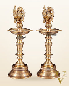 Elegant Brass Peacock Oil Lamps (Set of 2) 12 inch