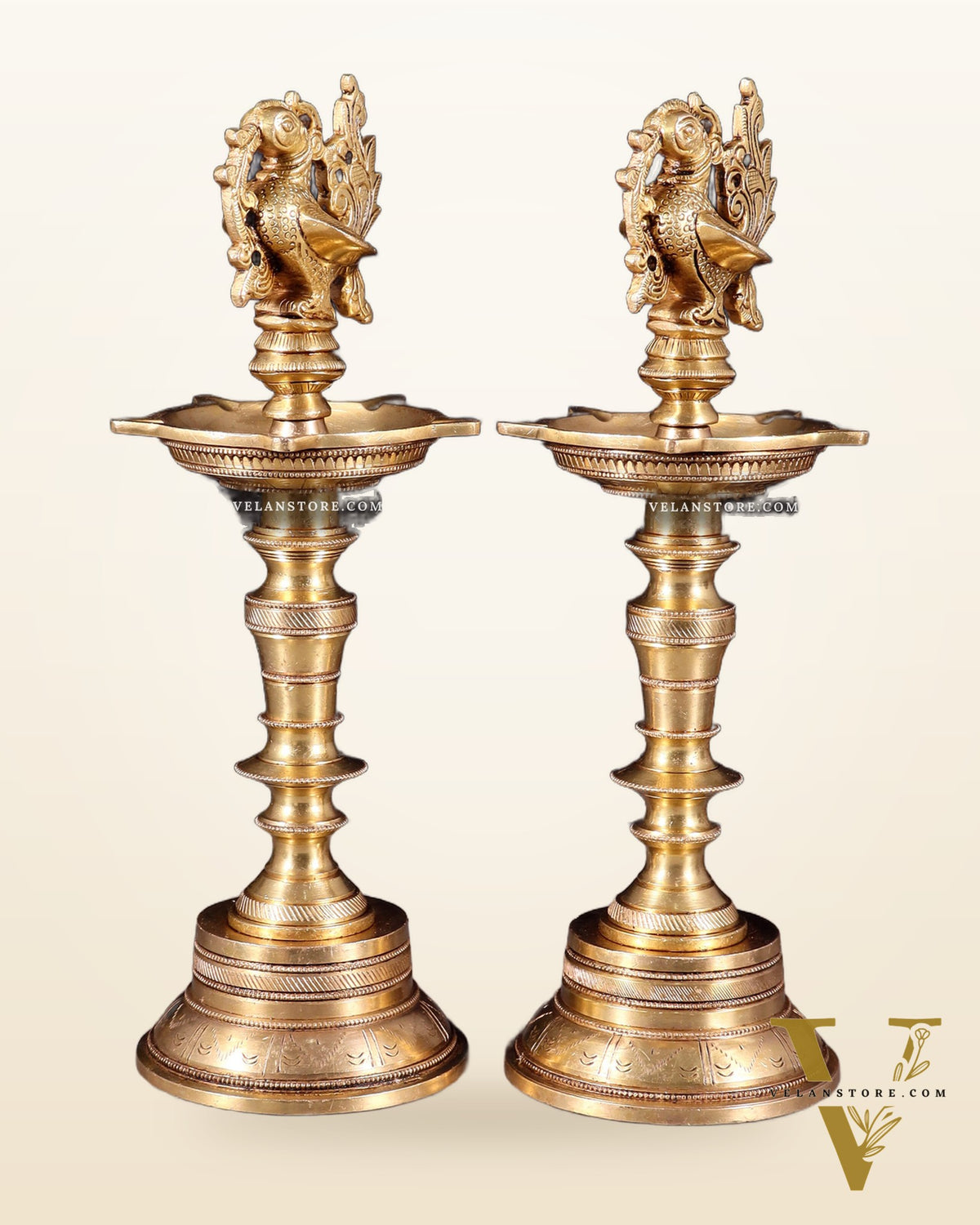 Elegant Brass Peacock Oil Lamps (Set of 2) 12 inch