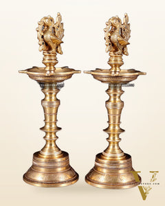 Elegant Brass Peacock Oil Lamps (Set of 2) 12 inch