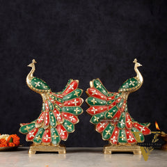 Elegant Brass Peacock Showpiece Pair | 10"