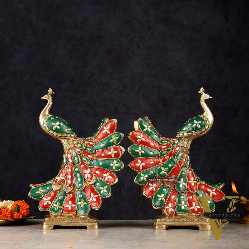 Elegant Brass Peacock Showpiece Pair | 10"
