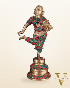 Elegant Brass Pot Lady Sculpture - 16.5" floral stonework