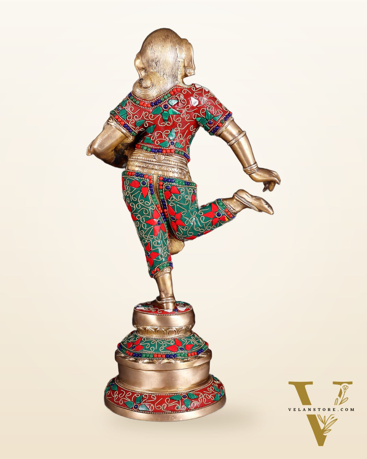 Elegant Brass Pot Lady Sculpture - 16.5" floral stonework