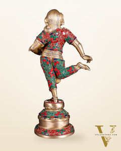 Elegant Brass Pot Lady Sculpture - 16.5" floral stonework