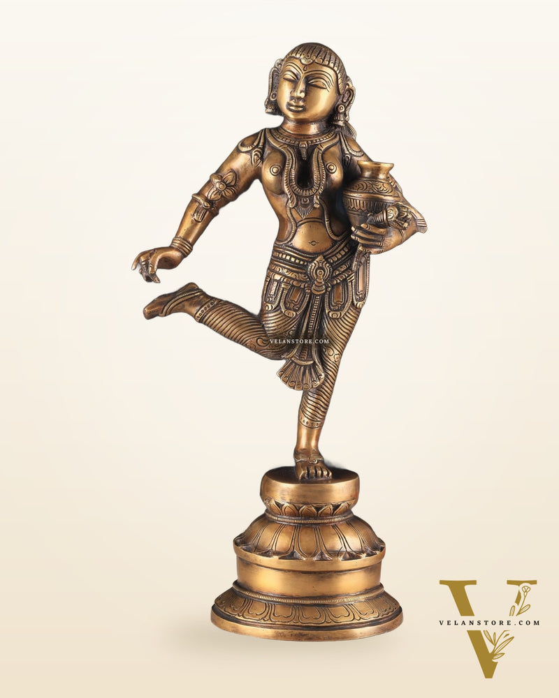 Elegant Brass Pot Lady Sculpture - 16.5 Inches