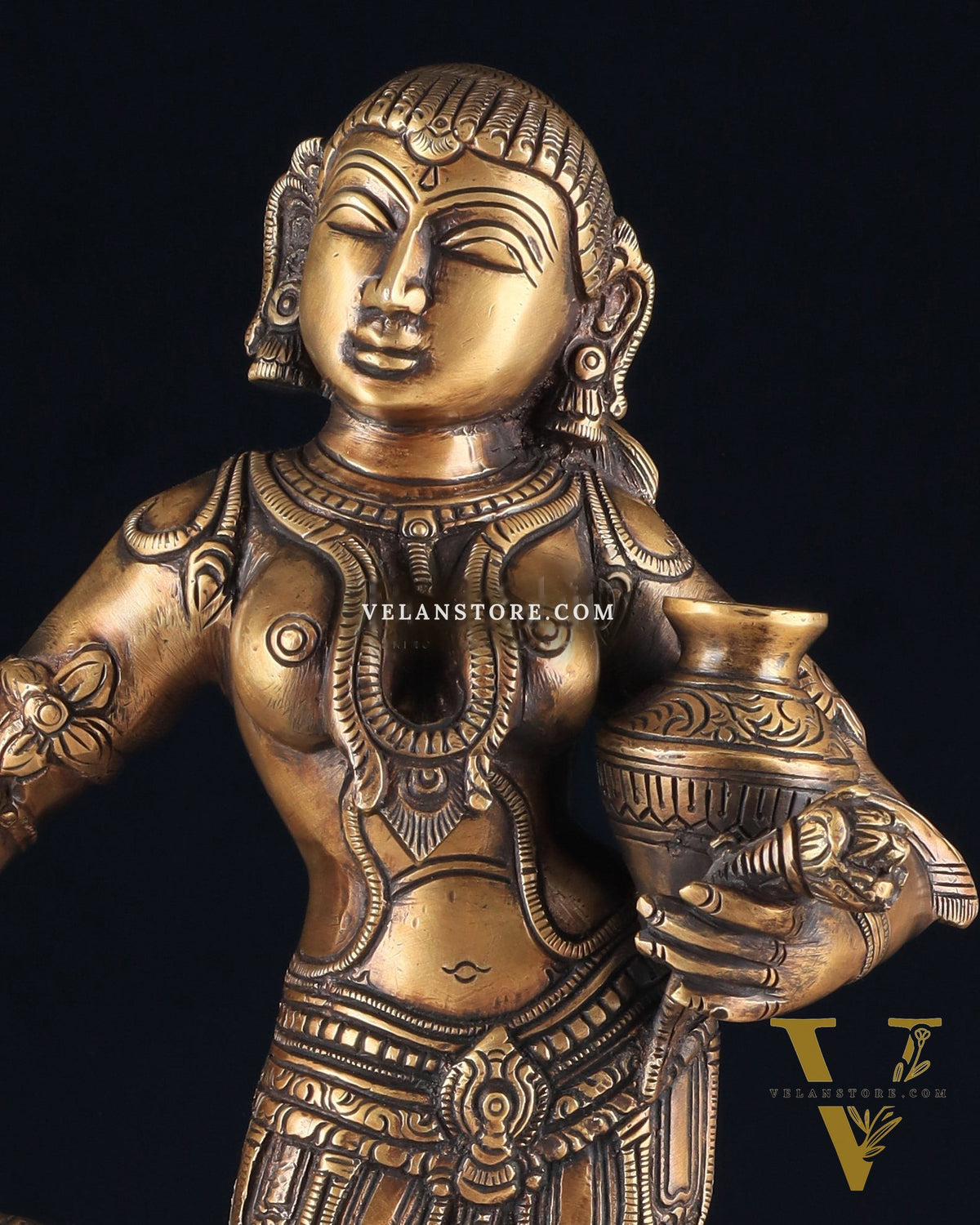 Elegant Brass Pot Lady Sculpture - 16.5 Inches