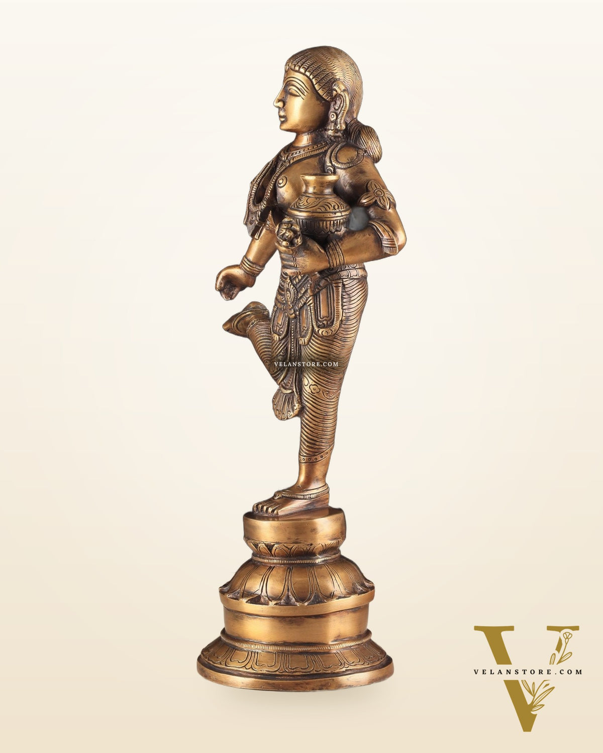 Elegant Brass Pot Lady Sculpture - 16.5 Inches