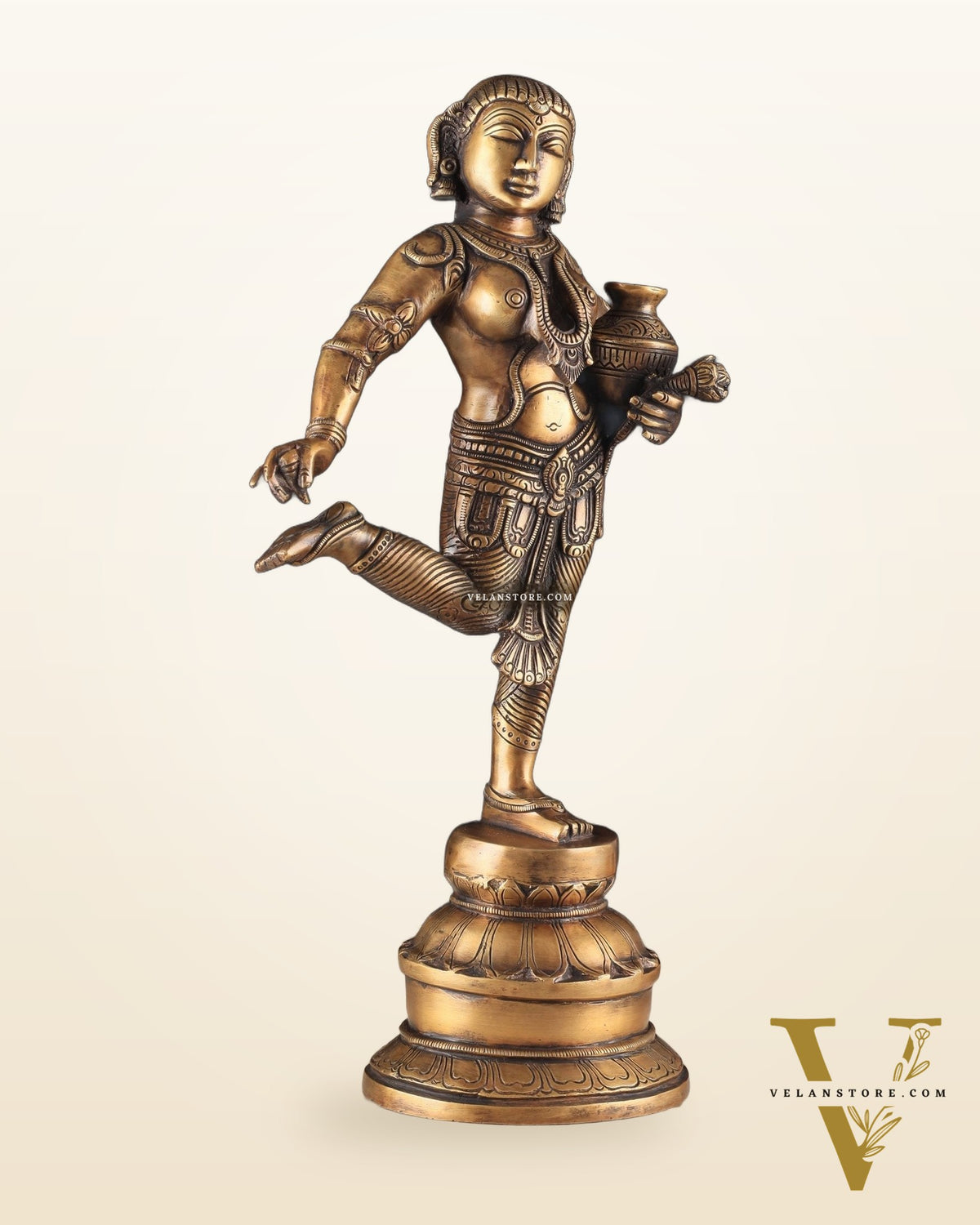 Elegant Brass Pot Lady Sculpture - 16.5 Inches