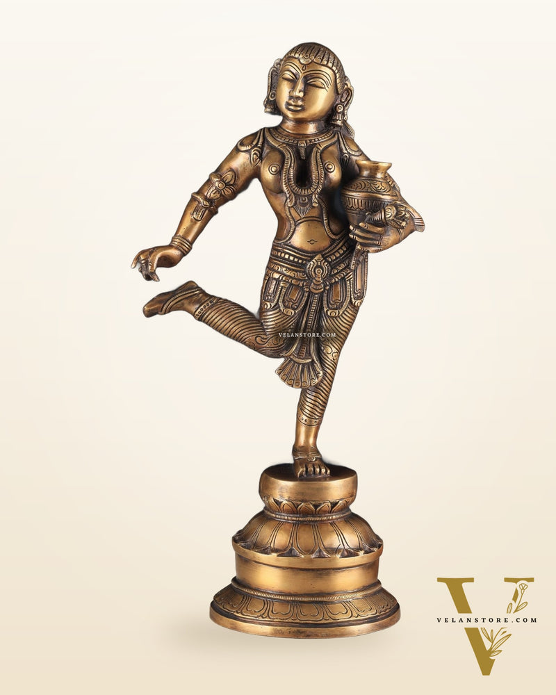 Elegant Brass Pot Lady Sculpture - 16.5 Inches