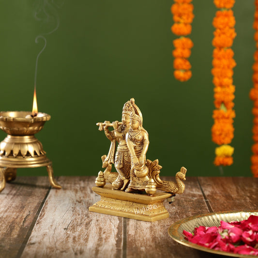Elegant Brass Radha Krishna Idols | 6.5" Height