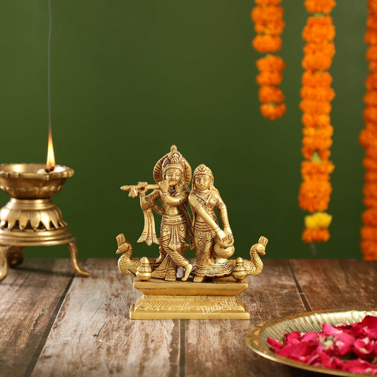 Elegant Brass Radha Krishna Idols | 6.5" Height