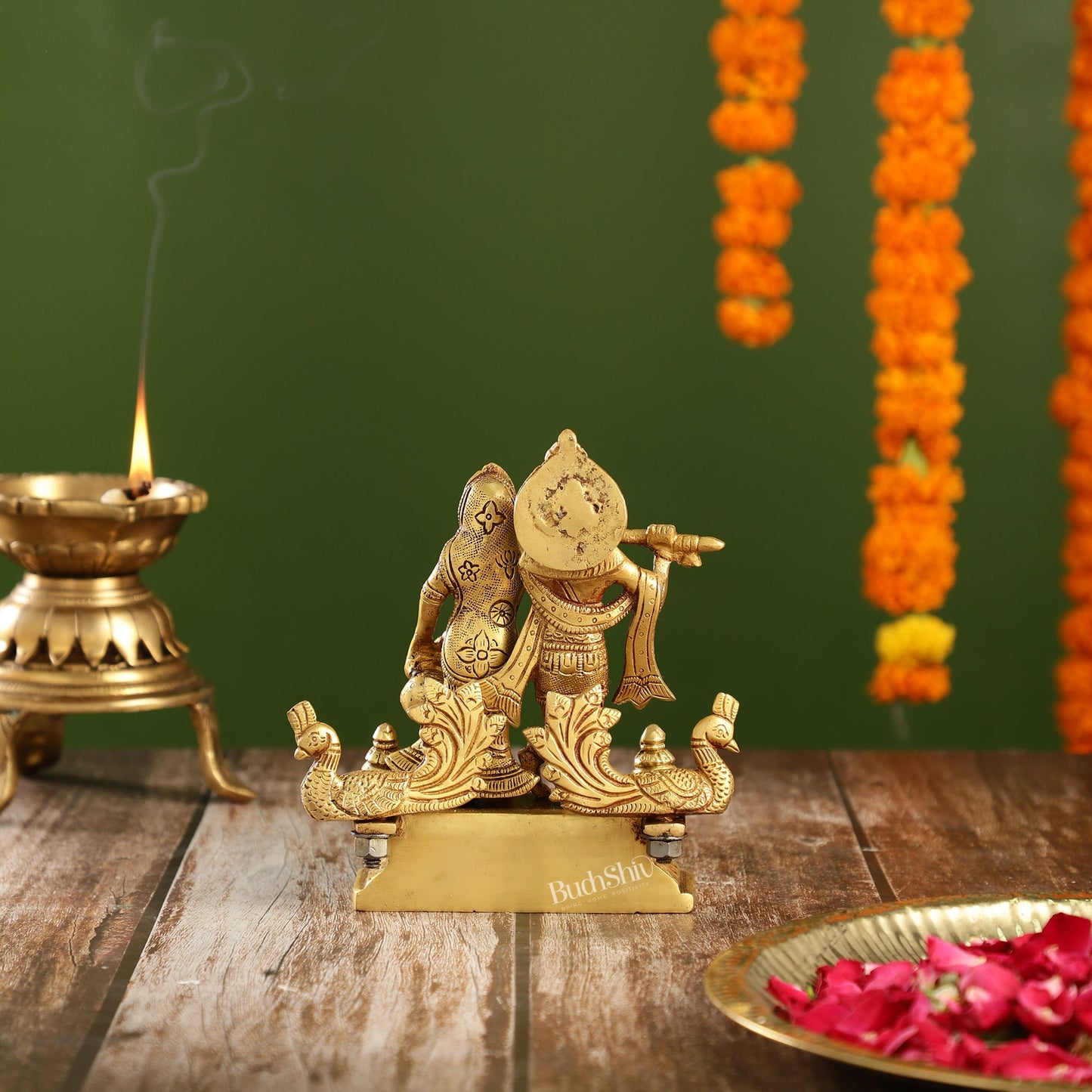 Elegant Brass Radha Krishna Idols | 6.5" Height