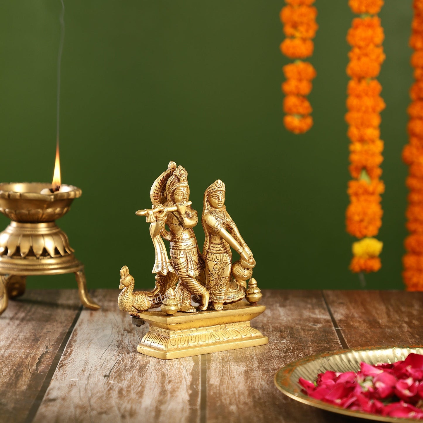 Elegant Brass Radha Krishna Idols | 6.5" Height