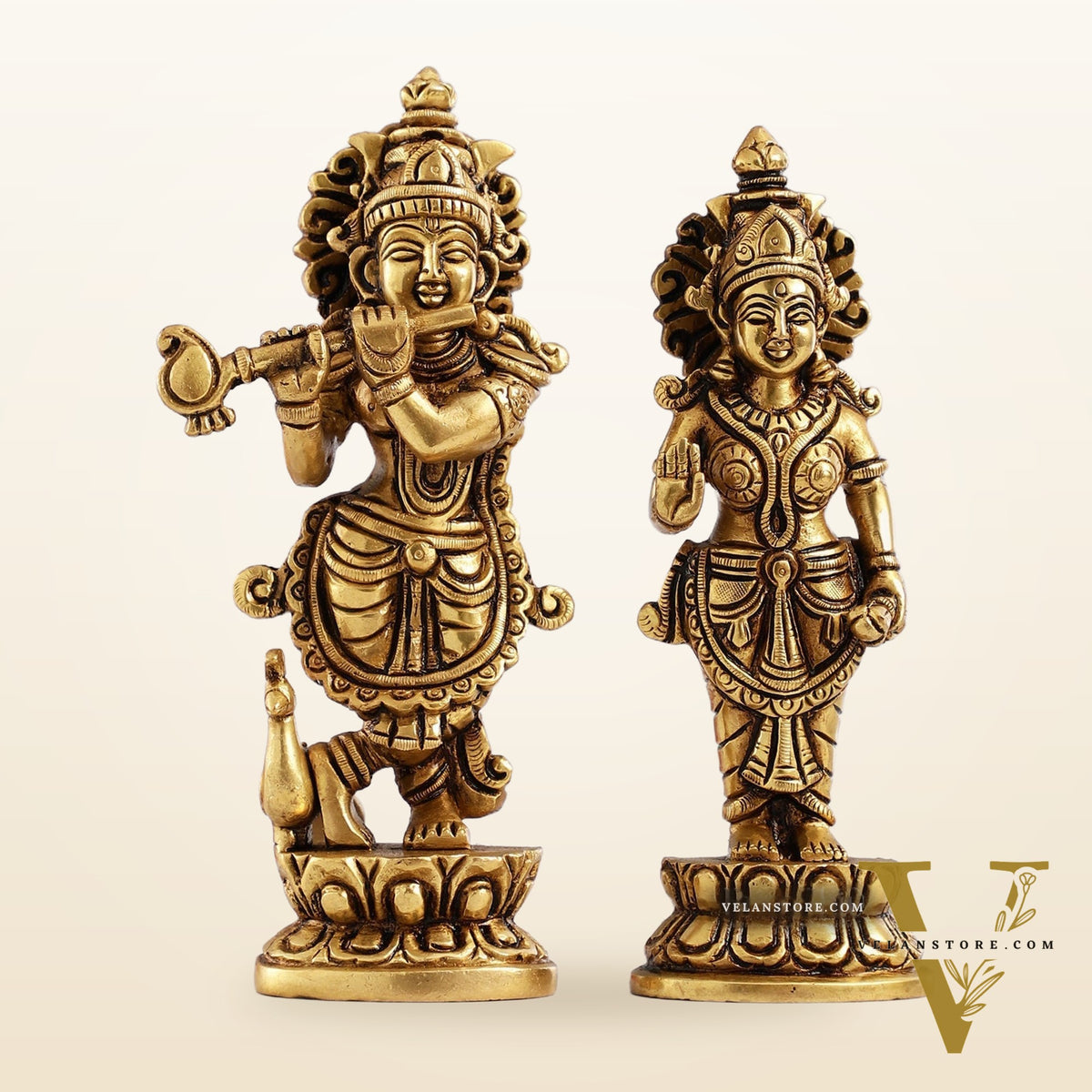Elegant Brass Radha Krishna Idols – Handcrafted Superfine Statues for Home Temples 7"