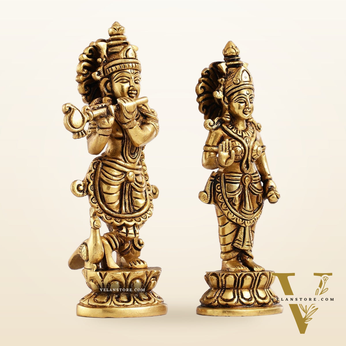 Elegant Brass Radha Krishna Idols – Handcrafted Superfine Statues for Home Temples 7"