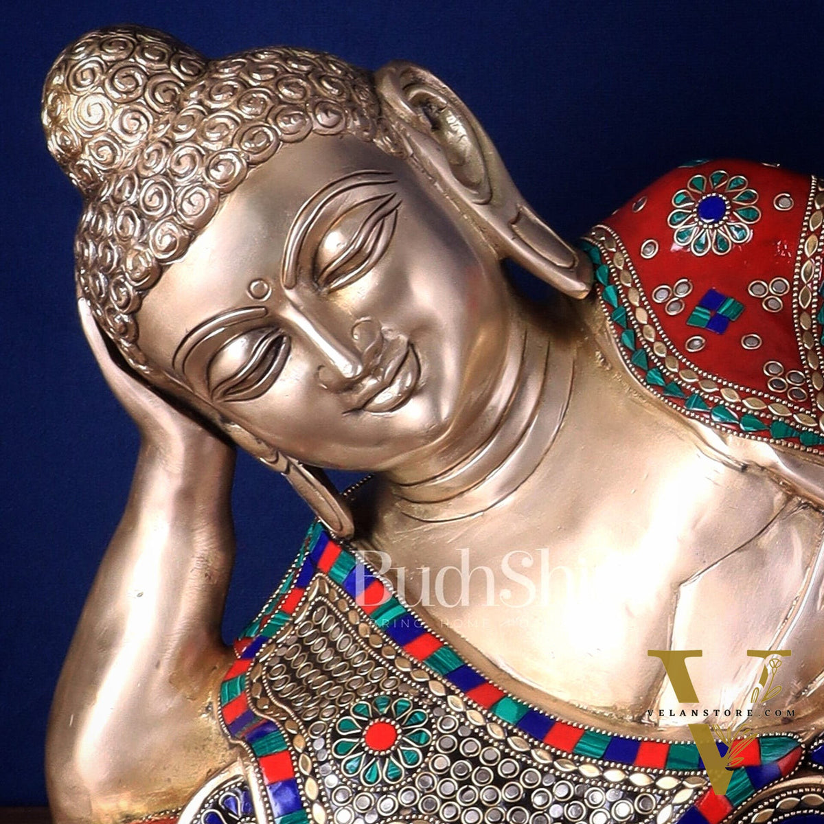 Elegant Brass Resting Buddha Statue  29"