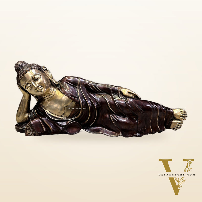 Elegant Brass Resting Buddha Statue – Dual Tone Brown Gold Finish 29"
