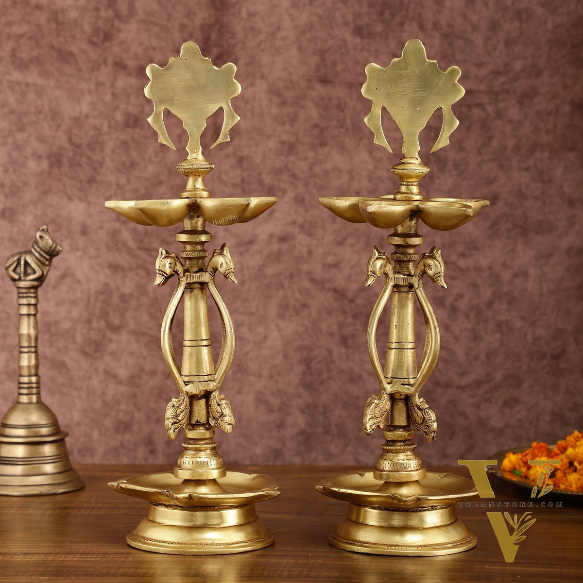 Elegant Brass Shankh Chakra vilakku Lamps - | 15 inch