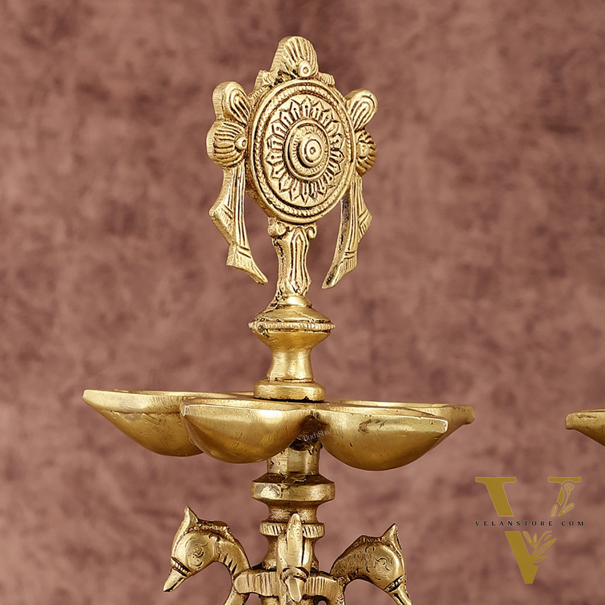 Elegant Brass Shankh Chakra vilakku Lamps - | 15 inch