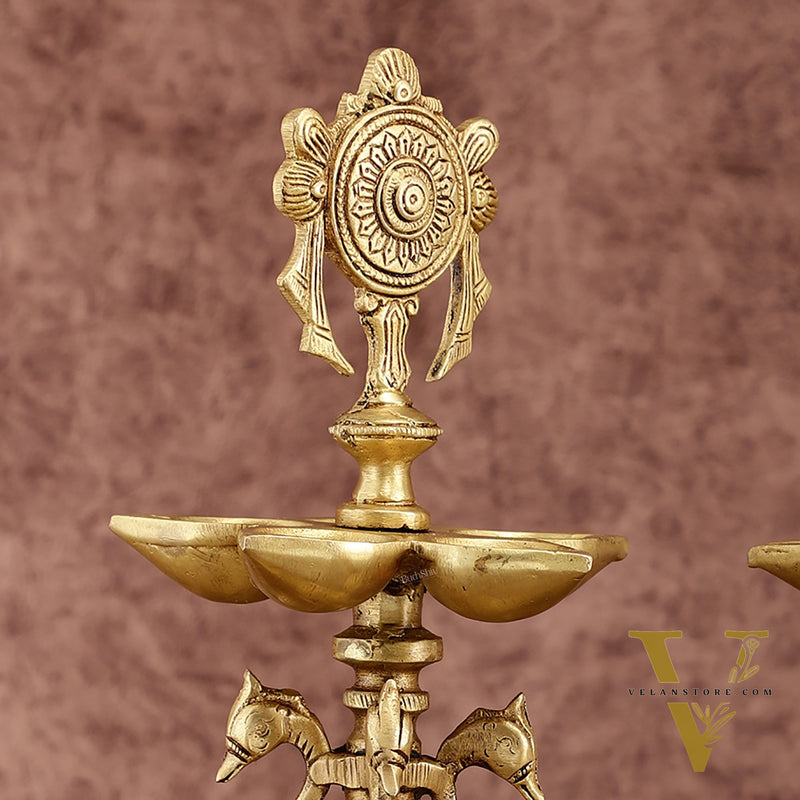 Elegant Brass Shankh Chakra vilakku Lamps - | 15 inch