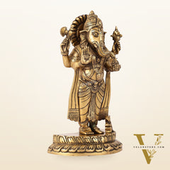 Elegant Brass Standing Blessing Ganesha Idol with 4 Arms - 12 Inch