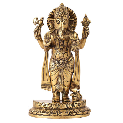 Elegant Brass Standing Blessing Ganesha Idol with 4 Arms - 12 Inch