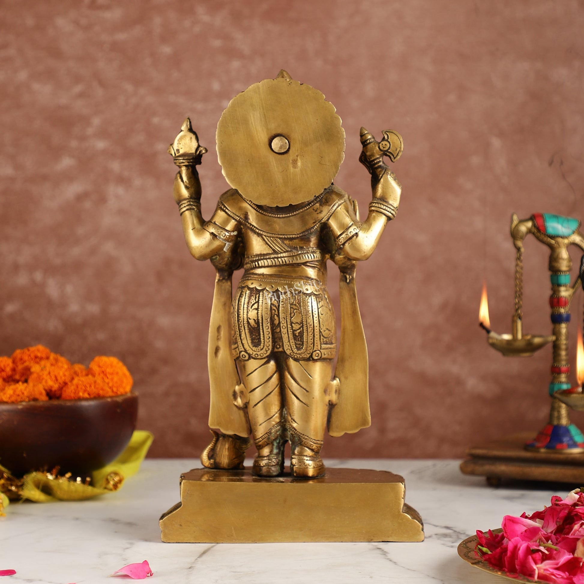 Elegant Brass Standing Blessing Ganesha Idol with 4 Arms - 12 Inch