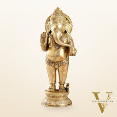 Elegant Brass Standing Ganesha with Modak | 9.5" Height