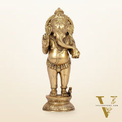 Elegant Brass Standing Ganesha with Modak | 9.5" Height