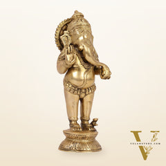 Elegant Brass Standing Ganesha with Modak | 9.5" Height