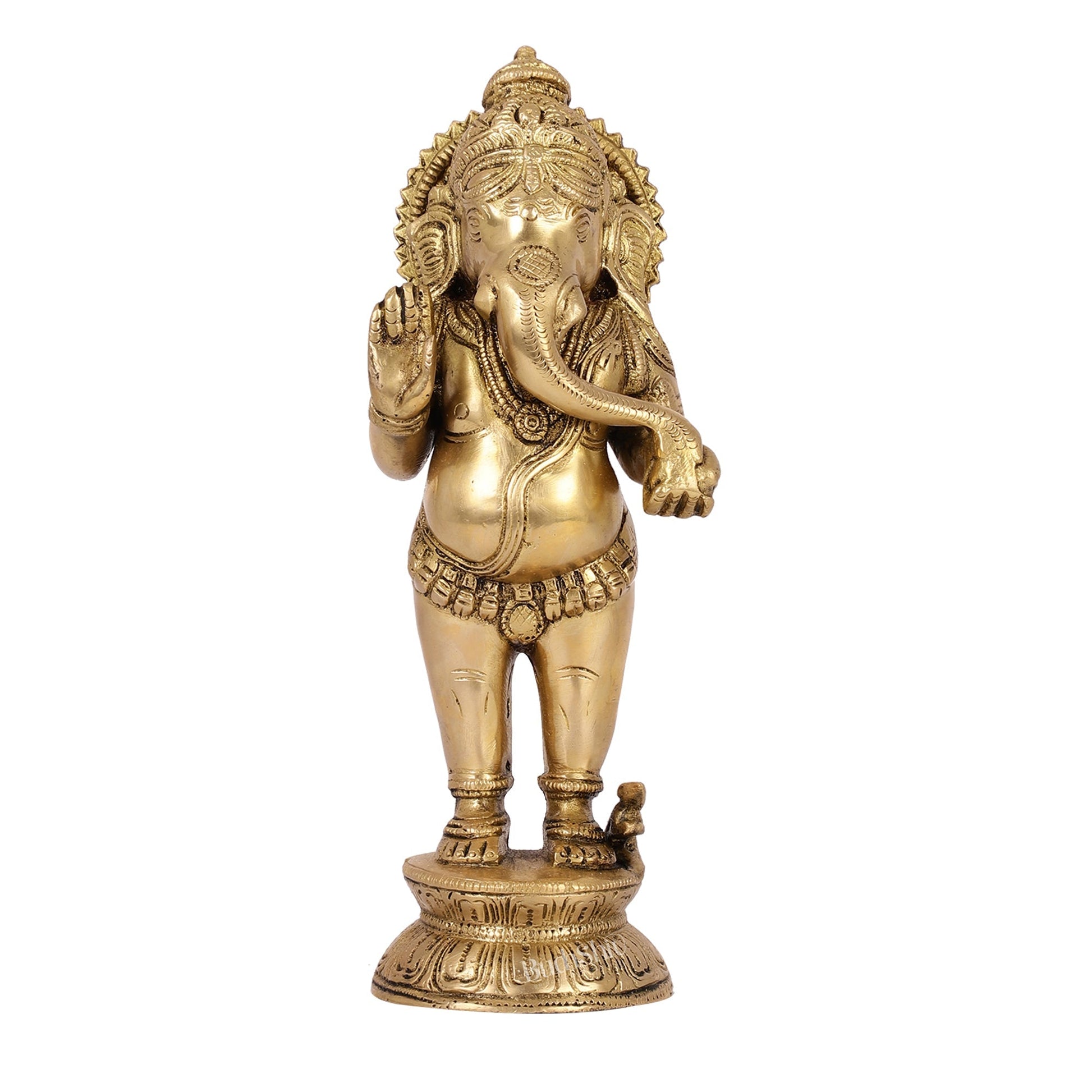 Elegant Brass Standing Ganesha with Modak | 9.5" Height