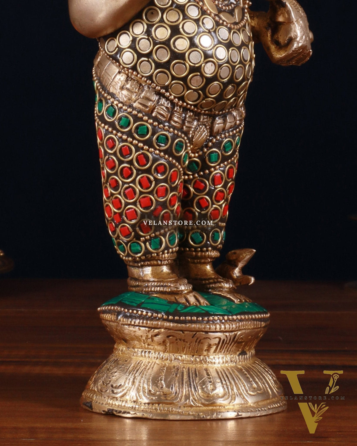 Elegant Brass Standing Ganesha with stonework | 9.5" Height