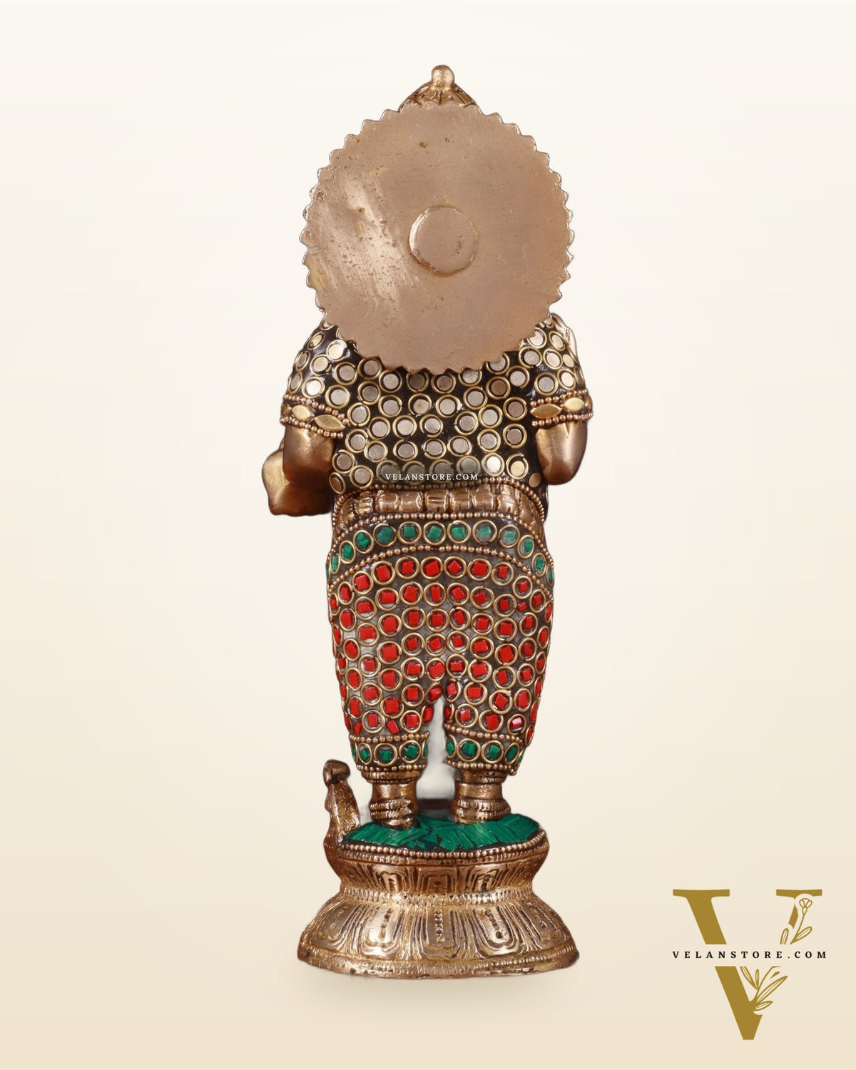 Elegant Brass Standing Ganesha with stonework | 9.5" Height