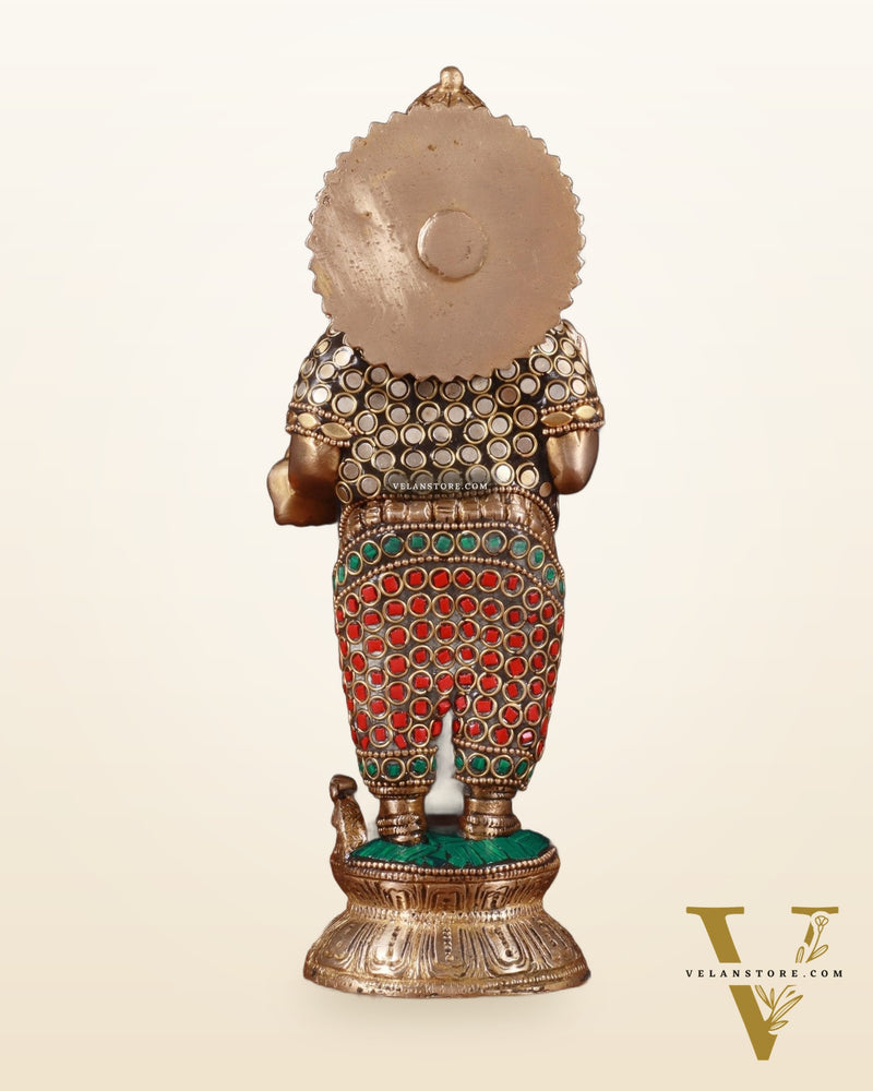 Elegant Brass Standing Ganesha with stonework | 9.5" Height