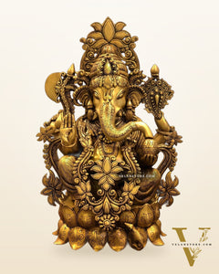 Elegant Brass Superfine Lord Ganesha Idol with Lotus - 23.5"