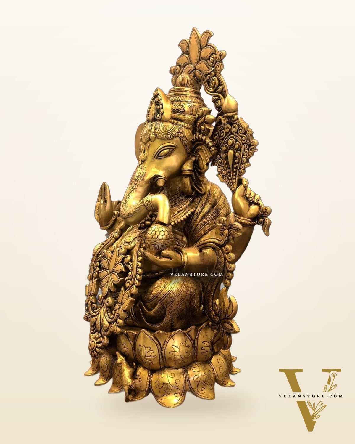 Elegant Brass Superfine Lord Ganesha Idol with Lotus - 23.5"