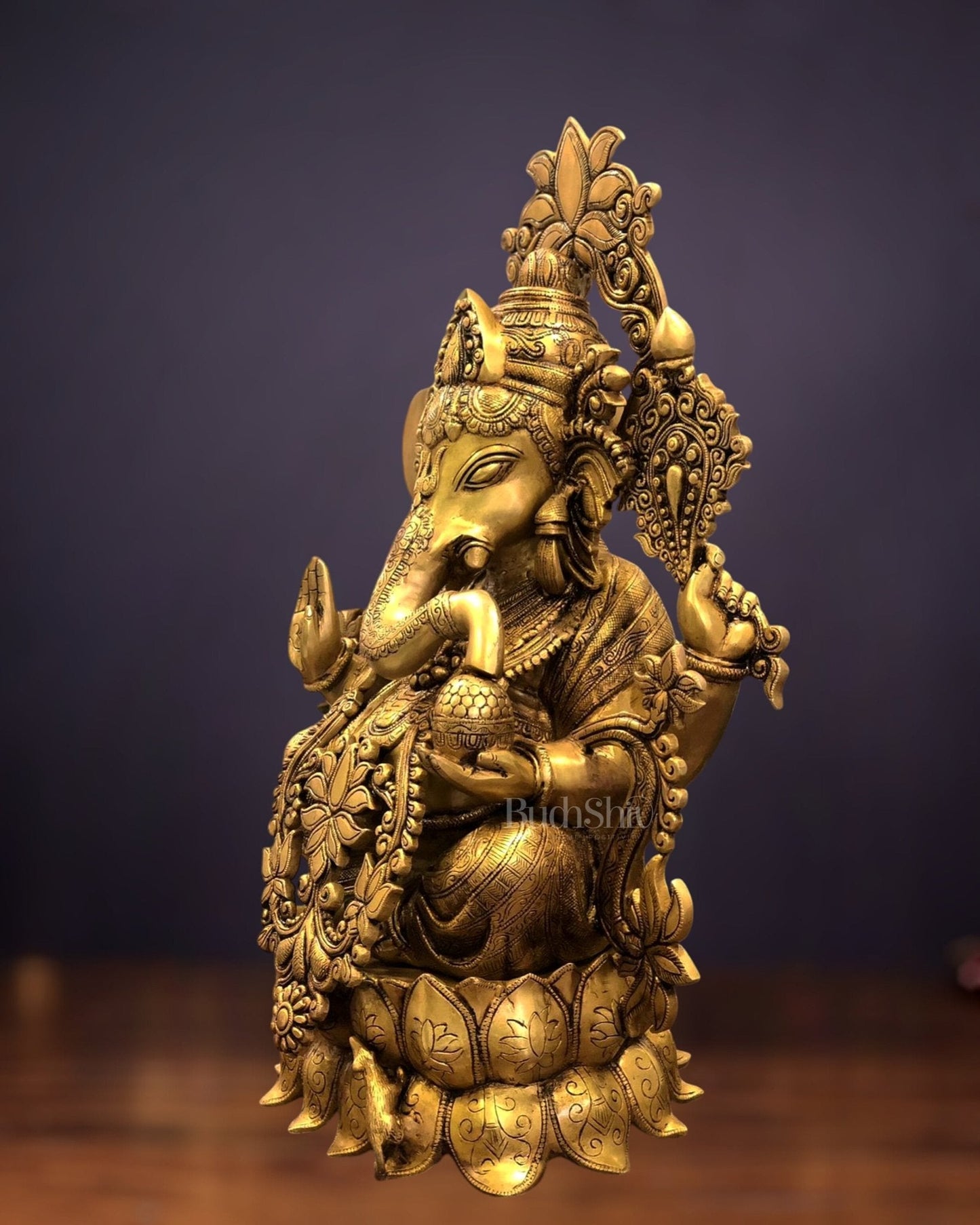 Elegant Brass Superfine Lord Ganesha Idol with Lotus - 23.5"