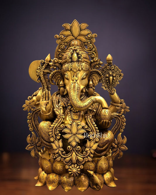 Elegant Brass Superfine Lord Ganesha Idol with Lotus - 23.5"