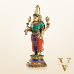 Elegant Golden Brass Tirupati Balaji Statue with Stonework | 12" Height | Divine Aura