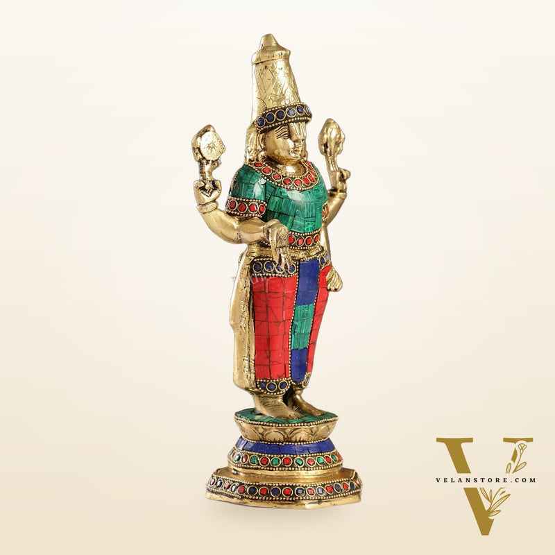 Elegant Golden Brass Tirupati Balaji Statue with Stonework | 12" Height | Divine Aura