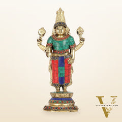 Elegant Golden Brass Tirupati Balaji Statue with Stonework | 12" Height | Divine Aura