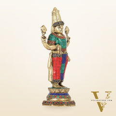 Elegant Golden Brass Tirupati Balaji Statue with Stonework | 12" Height | Divine Aura