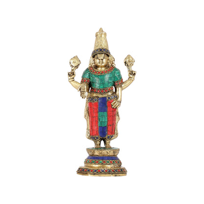 Elegant Golden Brass Tirupati Balaji Statue with Stonework | 12" Height | Divine Aura