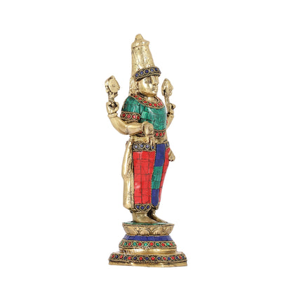 Elegant Golden Brass Tirupati Balaji Statue with Stonework | 12" Height | Divine Aura