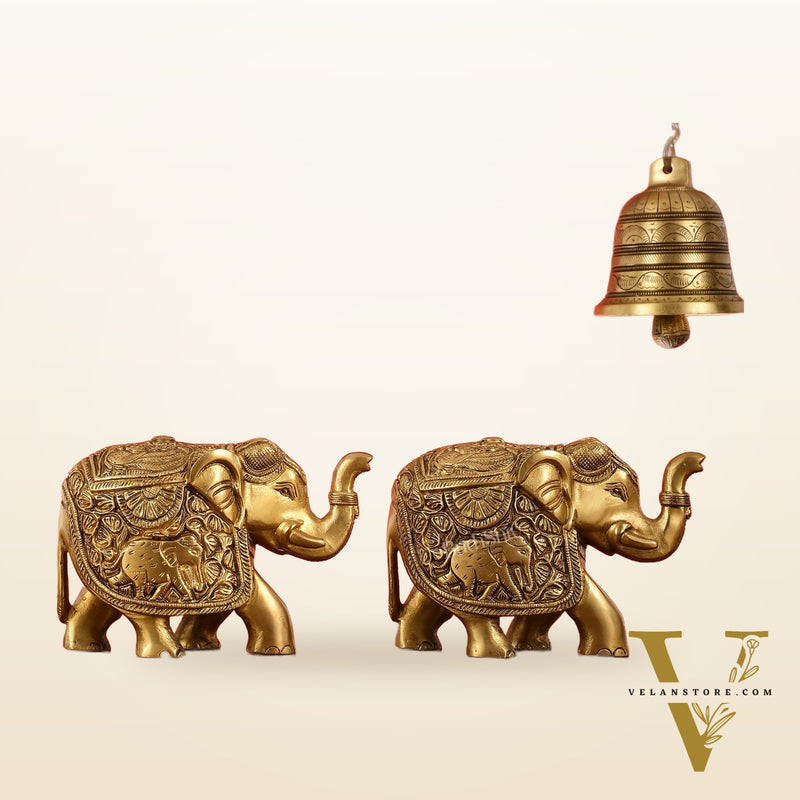 Elegant Pair of Brass Elephants - 7 inch